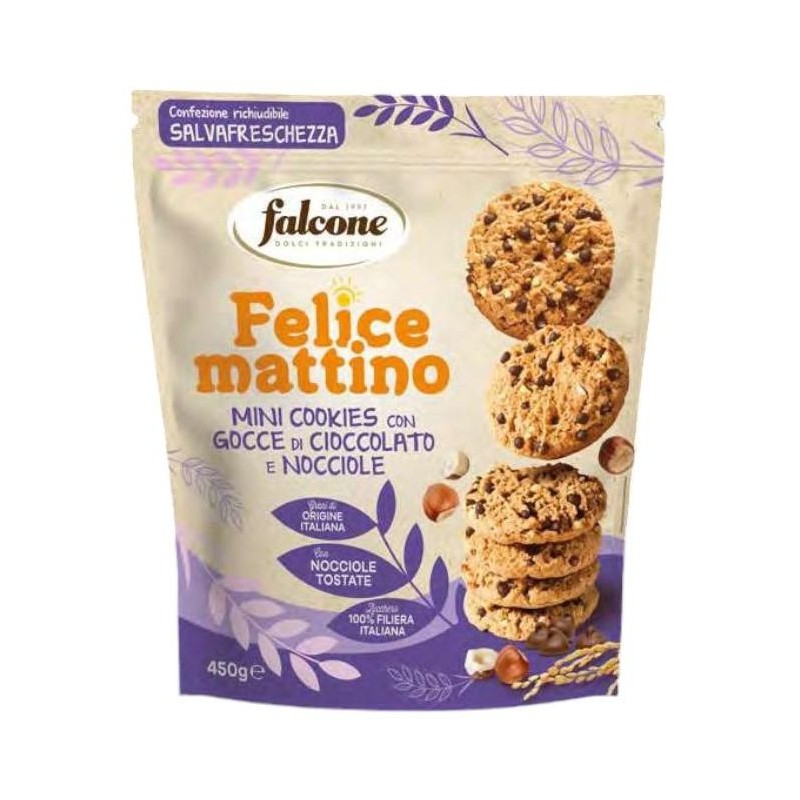 Falcone Felice Mattino Mini Cookies con Gocce di Cioccolato e Nocciole da gr 450