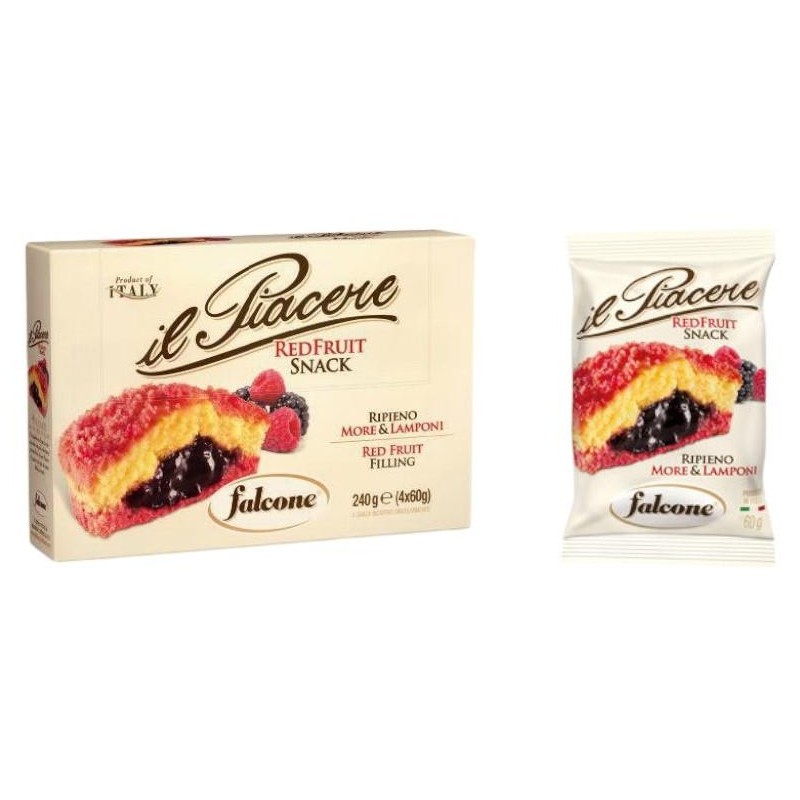 Falcone Il Piacere Red Fruit snack ripieno More e Lamponi 4 snack incartati singolarmente da 60gr
