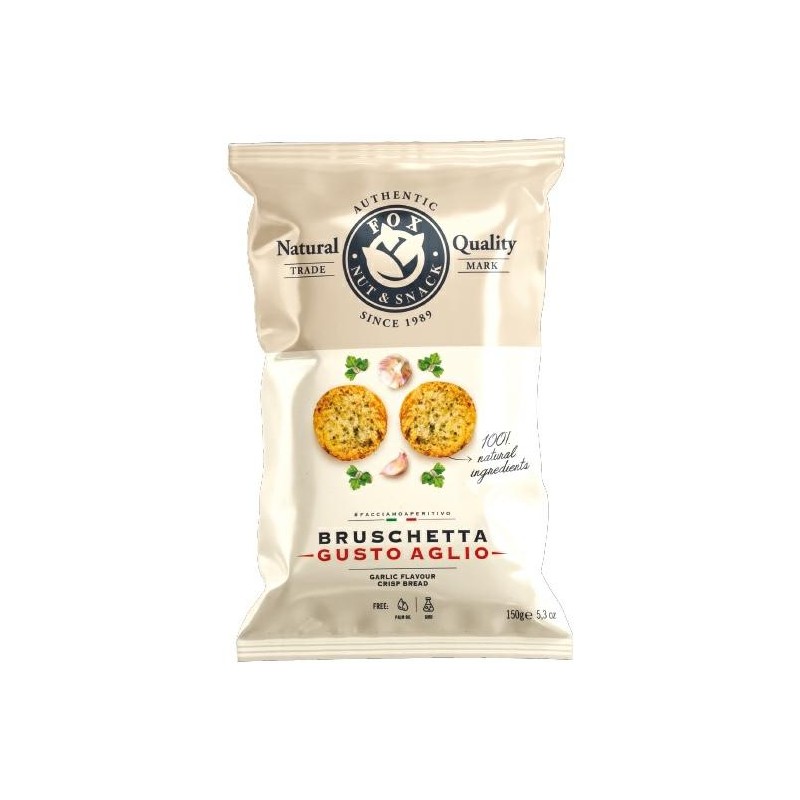 Bruschetta Aglio Fox: Sapore Tradizionale in Confezione da 150g Bruschetta Aglio Fox: Sapore Tradizionale in Confezione da 150g