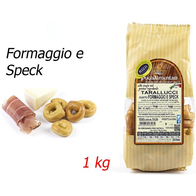 Puglialimentari Tarallucci Gusto Formaggio e Speck Busta da 1 Kg Puglialimentari Tarallucci Gusto Formaggio e Speck Busta da 1 Kg