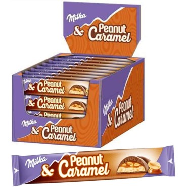Milka Peanut Caramel Barretta Cioccolato Arachidi e Caramello Confezione da 36 x 37 grammi