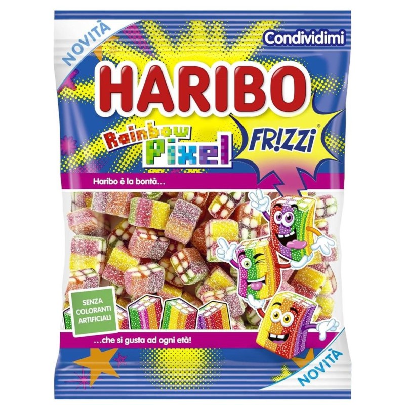 Haribo Rainbow Pixel Frizzi Caramelle Gommose e Zuccherate Gusto Frutta 80gr Haribo Rainbow Pixel Frizzi Caramelle Gommose e Zuccherate Gusto Frutta 80gr