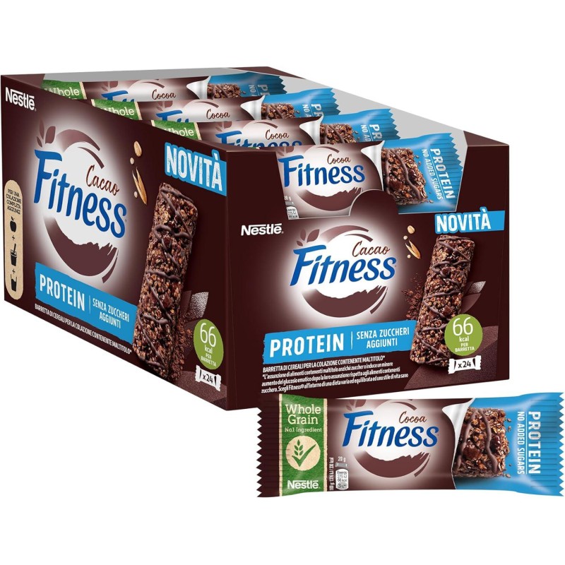 Nestle' Fitness Cacao Protein Senza Zuccheri Aggiunti Confezione da 24 Barrette Nestle' Fitness Cacao Protein Senza Zuccheri Aggiunti Confezione da 24 Barrette