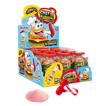 Chef Burger Puzzle Lecca Lecca con Polverina Frizzante 12 pezzi da 20 grammi