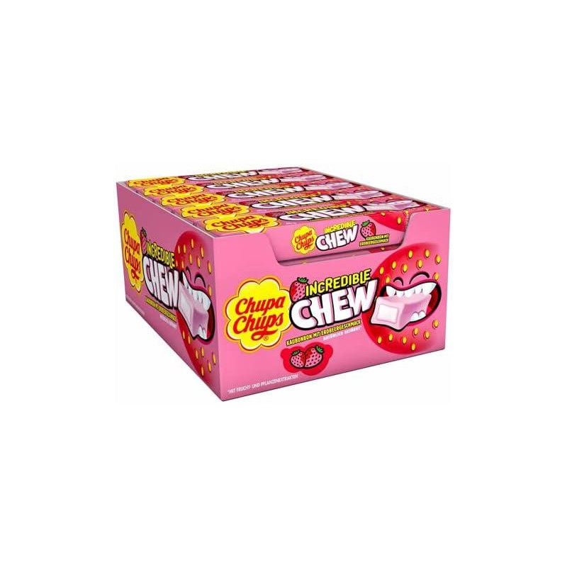 Chupa Chups Incredible Chew Caramella Morbida Gusto Fragola 20 Stick Chupa Chups Incredible Chew Caramella Morbida Gusto Fragola 20 Stick