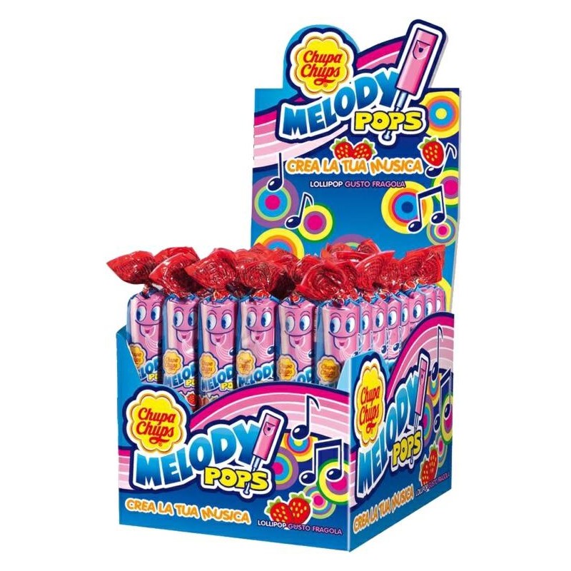 Chupa Chups Melody Pops Caramella Lollipop Gusto Fragola 48 pz Chupa Chups Melody Pops Caramella Lollipop Gusto Fragola 48 pz