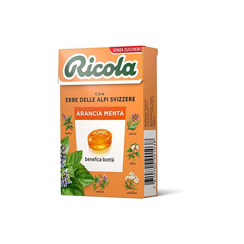 Ricola Arancia Menta 1 Astuccio da 50 grammi Caramelle Balsamiche Senza Zucchero Ricola Arancia Menta 1 Astuccio da 50 grammi Caramelle Balsamiche Senza Zucchero