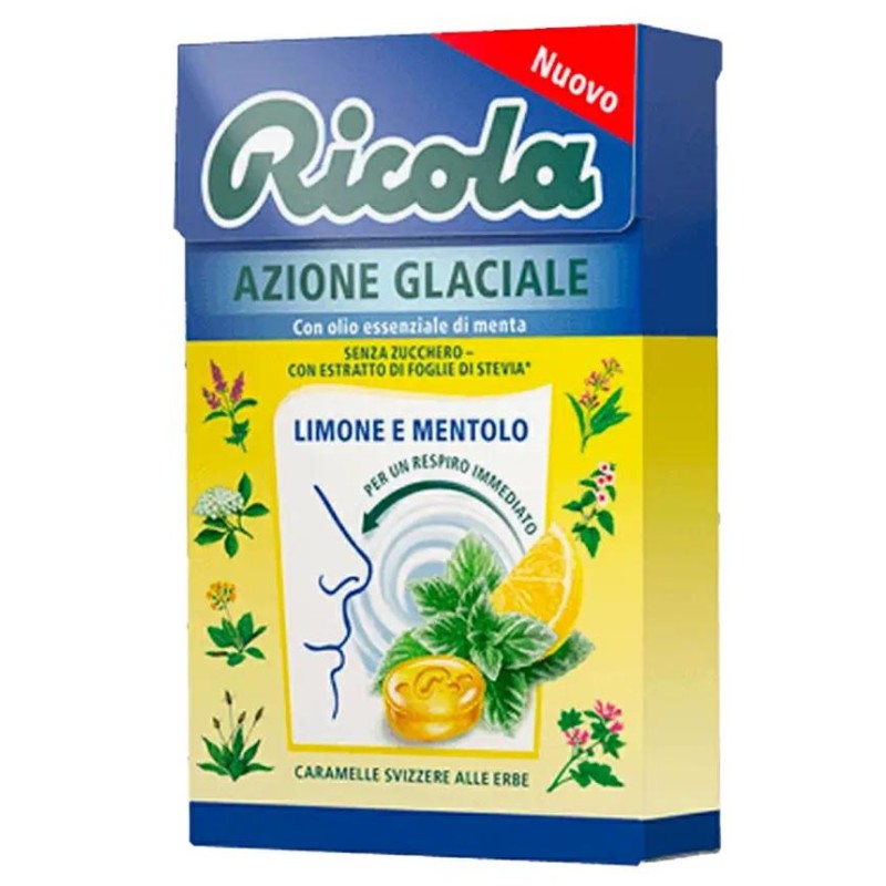 Ricola Azione Glaciale Limone e Mentolo 1 Astuccio da 50 grammi Caramelle Balsamiche Senza Zucchero Ricola Azione Glaciale Limone e Mentolo 1 Astuccio da 50 grammi Caramelle Balsamiche Senza Zucchero