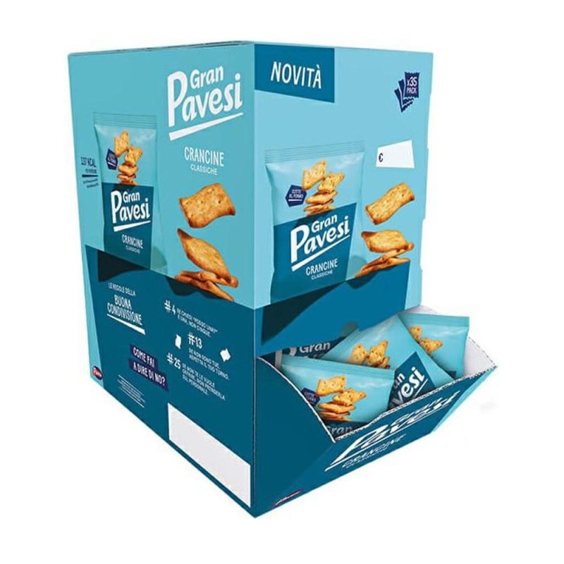 Gran Pavesi Crancine Classiche cotte al forno - Confezione da 35 bustine da 30gr ciascuna, snack croccante e leggero Gran Pavesi Crancine Classiche cotte al forno - Confezione da 35 bustine da 30gr ciascuna, snack croccante e leggero